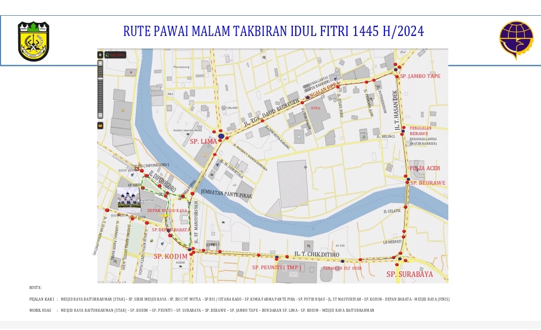 Ini Rute Pawai Takbir Keliling Idul Fitri 1445 H di Banda Aceh